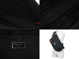PRADA プラダ ウエストバッグ ボディバッグ スタッズ 三角プレート ブラック ナイロン 1BL014 シルバー金具 美品 中古 58427