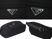 Load image into Gallery viewer, PRADA プラダ ウエストバッグ ボディバッグ スタッズ 三角プレート ブラック ナイロン 1BL014 シルバー金具 美品 中古 58427