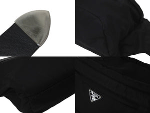 PRADA プラダ ウエストバッグ ボディバッグ スタッズ 三角プレート ブラック ナイロン 1BL014 シルバー金具 美品 中古 58427