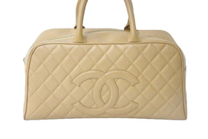 極美品 CHANEL シャネル マトラッセ ボウリングバッグ 8番台 ココマーク キャビアスキン ベージュ ゴールド金具 中古 58439