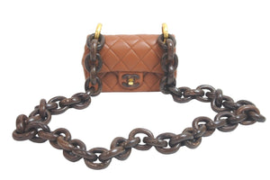 未使用 CHANEL シャネル ショルダーバッグ ミニマトラッセ ウッド チェーン ミニ フラップ 23AW ゴールド金具 中古 58495