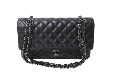 極美品 CHANEL シャネル Wフラップ 25cm ショルダーバッグ キャビアスキン 21番台 ブラック ブラック金具 中古 65850