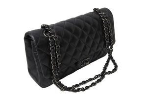 極美品 CHANEL シャネル Wフラップ 25cm ショルダーバッグ キャビアスキン 21番台 ブラック ブラック金具 中古 65850