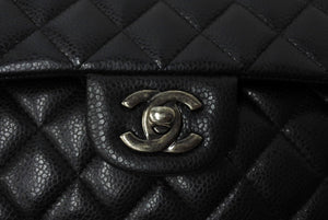 極美品 CHANEL シャネル Wフラップ 25cm ショルダーバッグ キャビアスキン 21番台 ブラック ブラック金具 中古 65850
