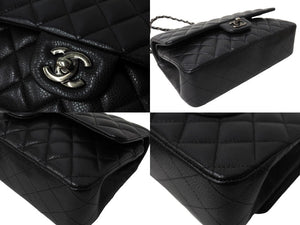 極美品 CHANEL シャネル Wフラップ 25cm ショルダーバッグ キャビアスキン 21番台 ブラック ブラック金具 中古 65850