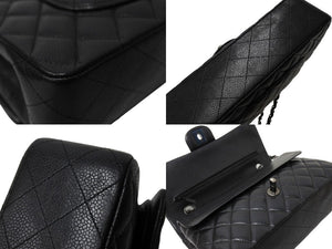 極美品 CHANEL シャネル Wフラップ 25cm ショルダーバッグ キャビアスキン 21番台 ブラック ブラック金具 中古 65850