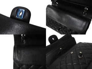 極美品 CHANEL シャネル Wフラップ 25cm ショルダーバッグ キャビアスキン 21番台 ブラック ブラック金具 中古 65850