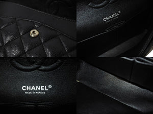 極美品 CHANEL シャネル Wフラップ 25cm ショルダーバッグ キャビアスキン 21番台 ブラック ブラック金具 中古 65850