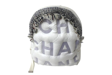 CHANEL シャネル ココマーク リュック ドゥドーヌ 26番台 A91933 ナイロン ツイード ホワイト シルバー金具 良品 中古 58515