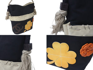 CHANEL シャネル ロープショルダーバッグ ココマーク カメリア 8番台 2003年 キャンバス ブラック シルバー金具 良品 中古 58544