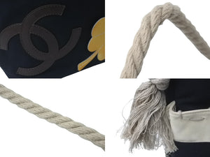 CHANEL シャネル ロープショルダーバッグ ココマーク カメリア 8番台 2003年 キャンバス ブラック シルバー金具 良品 中古 58544