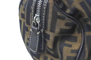 FENDI フェンディ ボストンバッグ ハンドバッグ ズッカ コットンキャンバス レザー ブラウン シルバー金具 美品 中古 58553 
