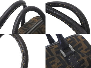 FENDI フェンディ ボストンバッグ ハンドバッグ ズッカ コットンキャンバス レザー ブラウン シルバー金具 美品 中古 58553 