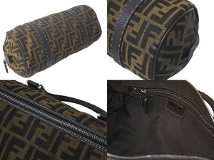 FENDI フェンディ ボストンバッグ ハンドバッグ ズッカ コットンキャンバス レザー ブラウン シルバー金具 美品 中古 58553 