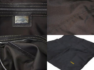 FENDI フェンディ ボストンバッグ ハンドバッグ ズッカ コットンキャンバス レザー ブラウン シルバー金具 美品 中古 58553 