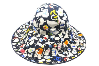 CHANEL シャネル ハット 帽子 アニマル柄 ココマーク ブラック マルチカラー コットン サイズ57 中古 58755