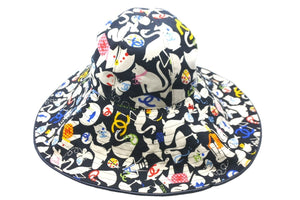 CHANEL シャネル ハット 帽子 アニマル柄 ココマーク ブラック マルチカラー コットン サイズ57 中古 58755