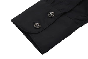 新品未使用 CHROME HEARTS クロムハーツ MAHAL KITA オーバーサイズ 長袖シャツ ブラック シルバー925 クロスパッチ S 中古 58822
