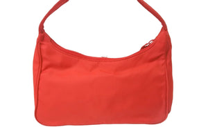 極美品 PRADA プラダ ミニハンドバッグ MV515 ホーボー 三角ロゴプレート ナイロン レッド シルバー金具 イタリア製 中古 58834 