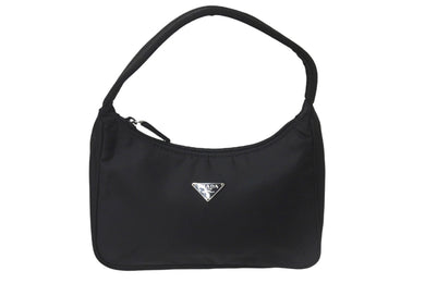 極美品 PRADA プラダ ホーボー ハンドバッグ ナイロン ワンショルダー ミニバッグ MV515 ブラック 中古 58846 ロゴ