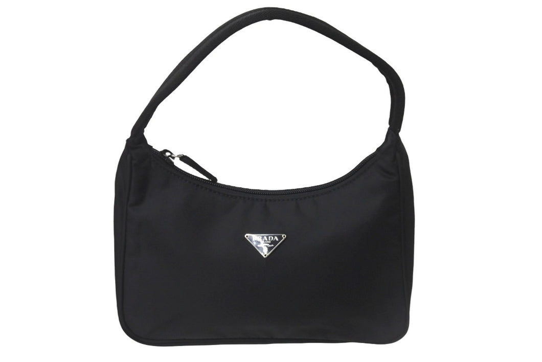 極美品 PRADA プラダ ホーボー ハンドバッグ ナイロン ワンショルダー ミニバッグ MV515 ブラック 中古 58846 ロゴ