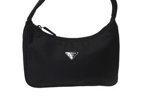 極美品 PRADA プラダ ホーボー ハンドバッグ ナイロン ワンショルダー ミニバッグ MV515 ブラック 中古 58846 ロゴ