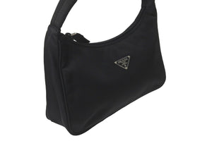 極美品 PRADA プラダ ホーボー ハンドバッグ ナイロン ワンショルダー ミニバッグ MV515 ブラック 中古 58846 ロゴ