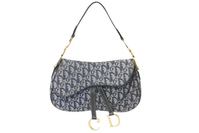 Christian Dior クリスチャンディオール ダブルサドルバック ワンショルダー トロッター ネイビー RU1012 美品 中古 58849
