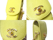 Load image into Gallery viewer, CHANEL シャネル キャビアスキン ターンロック 傘 ＆ ショルダーケース イエロー ココマーク チェーン 小物 良品 中古 58850