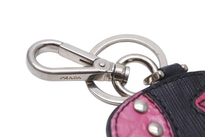 PRADA プラダ キーホルダー チャーム バッグモチーフ 小物 ブラック ピンク レザー ギャランティカード 箱付き 美品 中古 58914