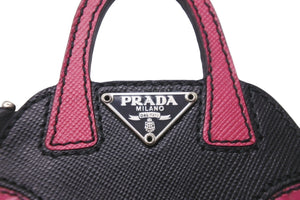 PRADA プラダ キーホルダー チャーム バッグモチーフ 小物 ブラック ピンク レザー ギャランティカード 箱付き 美品 中古 58914