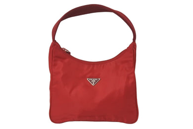 PRADA プラダ ハンドバッグ ワンショルダー ホーボー MV515 三角ロゴ レッド シルバー金具 美品 中古 58930 