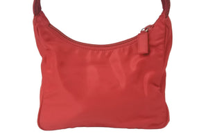 PRADA プラダ ハンドバッグ ワンショルダー ホーボー MV515 三角ロゴ レッド シルバー金具 美品 中古 58930 