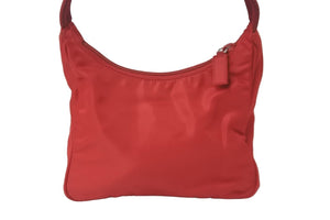PRADA プラダ ハンドバッグ ワンショルダー ホーボー MV515 三角ロゴ レッド シルバー金具 美品 中古 58930 