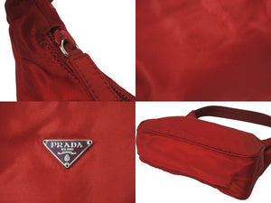 PRADA プラダ ハンドバッグ ワンショルダー ホーボー MV515 三角ロゴ レッド シルバー金具 美品 中古 58930 