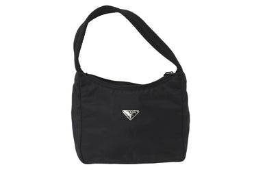 PRADA プラダ ハンドバッグ ワンショルダー ホーボー MV515 三角ロゴ ブラック シルバー金具 美品 中古 58931 