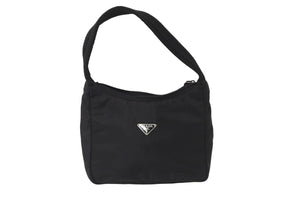 PRADA プラダ ハンドバッグ ワンショルダー ホーボー MV515 三角ロゴ ブラック シルバー金具 美品 中古 58931 