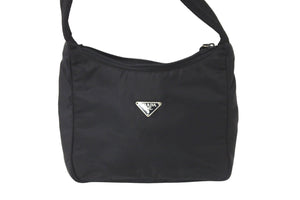 PRADA プラダ ハンドバッグ ワンショルダー ホーボー MV515 三角ロゴ ブラック シルバー金具 美品 中古 58931 