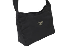PRADA プラダ ハンドバッグ ワンショルダー ホーボー MV515 三角ロゴ ブラック シルバー金具 美品 中古 58931 