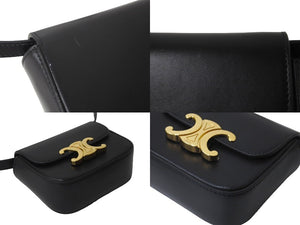 CELINE セリーヌ ショルダーバッグ ミニ クロード ブラック シャイニーカーフスキン 10I513DPV ゴールド金具 美品 中古 58973