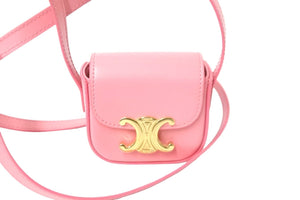 極美品 CELINE セリーヌ ショルダーバッグ ミニ クロード ピンク シャイニーカーフスキン 10I513DPV ゴールド金具 中古 4c058451