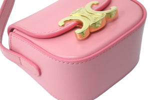 極美品 CELINE セリーヌ ショルダーバッグ ミニ クロード ピンク シャイニーカーフスキン 10I513DPV ゴールド金具 中古 4c058451