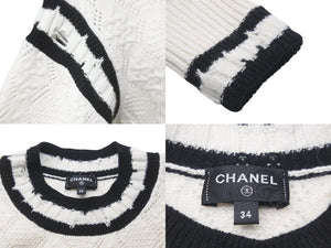 極美品 CHANEL シャネル ニット セーター ダメージ加工 カシミヤ 22ss ココマーク ホワイト ブラック P72090K 10339 サイズ34 中古 58982