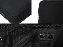 Load image into Gallery viewer, PRADA プラダ クラッチバッグ ポーチ 三角ロゴプレート リストレット付き 千鳥 ブラック ブラウン ナイロン 2NE012 美品 中古 59027