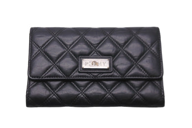 CHANEL シャネル 長財布 マトラッセ パリニューヨークライン 10番台 2006年 カーフスキン ブラック シルバー金具 美品 中古 59036