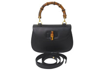 Load image into Gallery viewer, GUCCI グッチ バンブー 2WAY ショルダーバッグ ブラック レザー ハンドバッグ 鞄 カバン 斜め掛け 黒 ウッド 良品 中古 59073