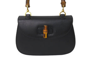 GUCCI グッチ バンブー 2WAY ショルダーバッグ ブラック レザー ハンドバッグ 鞄 カバン 斜め掛け 黒 ウッド 良品 中古 59073