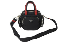 画像をギャラリービューアに読み込む, 極美品 PRADA プラダ 2WAY ハンドバッグ 1BB061 三角ロゴプレート ナイロン レザー ブラック レッド シルバー金具 中古 59123 