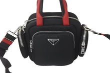 画像をギャラリービューアに読み込む, 極美品 PRADA プラダ 2WAY ハンドバッグ 1BB061 三角ロゴプレート ナイロン レザー ブラック レッド シルバー金具 中古 59123 