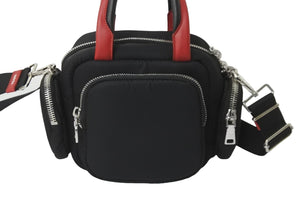 極美品 PRADA プラダ 2WAY ハンドバッグ 1BB061 三角ロゴプレート ナイロン レザー ブラック レッド シルバー金具 中古 59123 